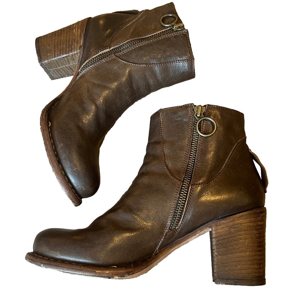 Fiorentini Baker Ankle Heel Boots Side Zip Brown Leather Italy Womens 8 EU 38.5
